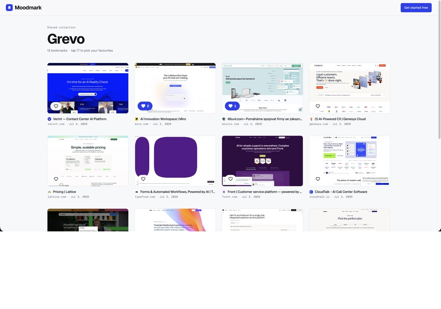 Moodmark public collection page with voting hearts on saved references